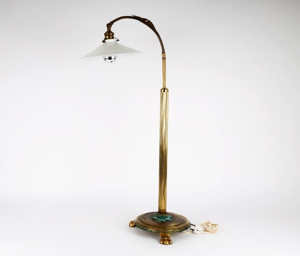 Table lamp made of brass and white opal glass, 1920s