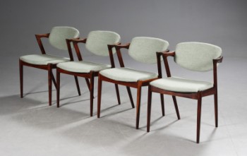 Kai Kristiansen. Four dining chairs / armchairs model 42, rosewood (4)