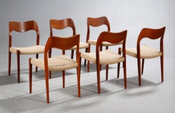 Niels. O. Møller. Seks spisestole, teaktræ, model 71 (6)