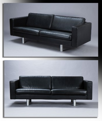 Thams. Et par tre-personers sofaer, sort anilin læder. L. 228 cm. (2)