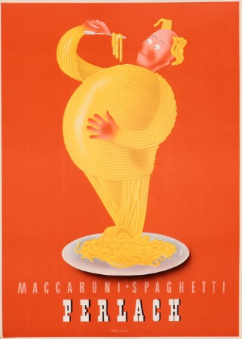 Richard Roth. Tysk plakat, Maccaroni Spaghetti Perlach, ca. 1940erne