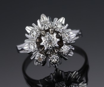 Fransk vintage diamant-rosetring af 18 kt. hvidguld