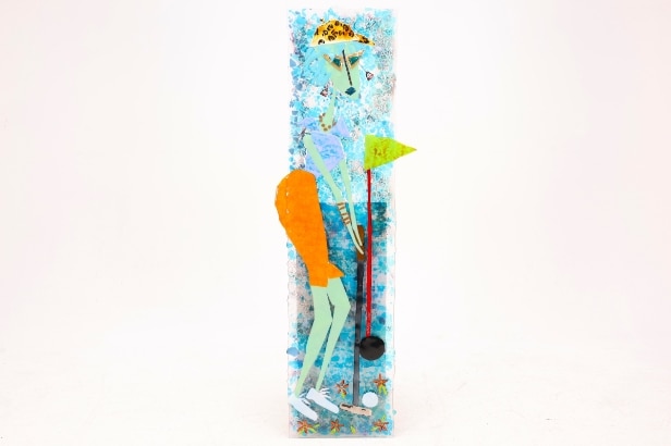 Susanne Aaes (b. 1960): Golfer, stained glass mosaic (cd)
