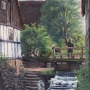 Sigvard Hansen. Lot from a watermill. Oil on canvas. Signed.