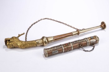 Tibetansk  ceremoniel horn og skriftrulle 1800 - 1900 (2)