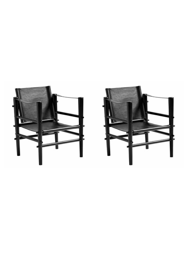 Cinas. Two safari chairs in bamboo and black artificial leather. model noble (2)