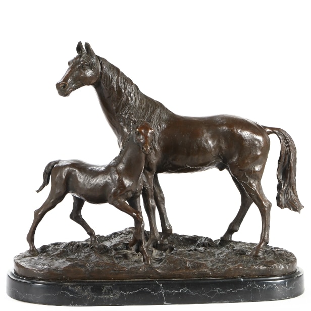 Bronzeskulptur, hest m/ føl, 2000-tallet.