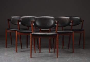 Kai Kristiansen. Seks armstole af palisander og sort læder, model 42. (6)