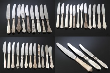 Danske sølvsmede. En samling middags- frokost- og dessertknive med skafter af sølv (39)