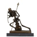 Bronze sculpture, fighting skeleton warrior.