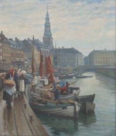 Søren Christian Bjulf (1890-1958): The fish wives shop on Gammel Strand.