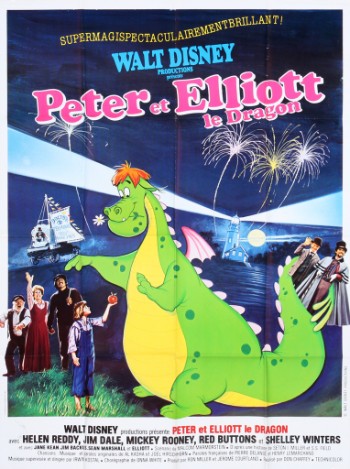 Stor, fransk plakat for Disneys Peter og dragen, 1977