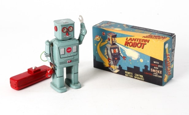 Ha Ha Toy. Robot Piston Action. Batteridrevet Robot samt Lantern Robot og 4 stk. Japanske Robot Låg / topemballage og 3 Danske Filmprogrammer (9)