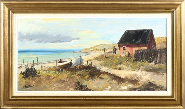Knud Bøstrup. Beach motif with boats & house. (cd)