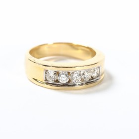 Vintage alliance ring of 18 kt. gold with 5 brilliant-cut diamonds, approx. 1.00 ct.