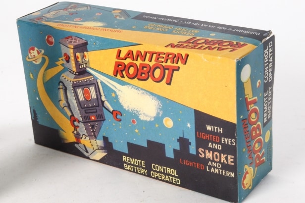 Ha Ha Toy. Robot Piston Action. Batteridrevet Robot samt Lantern Robot og 4 stk. Japanske Robot Låg / topemballage og 3 Danske Filmprogrammer (9)