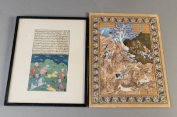 To persiske miniaturer, gouache på papir, 1800 tallet (2)