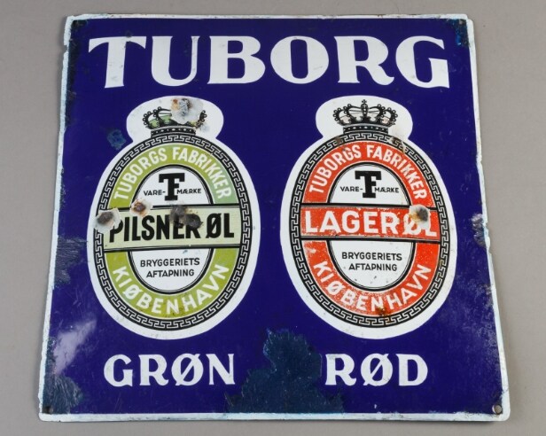 Tuborg emaljeskilt med rød og grøn Tuborg