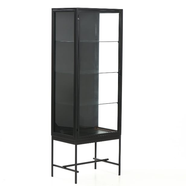 Vitrineskab af sortlakeret jern, industrielt design