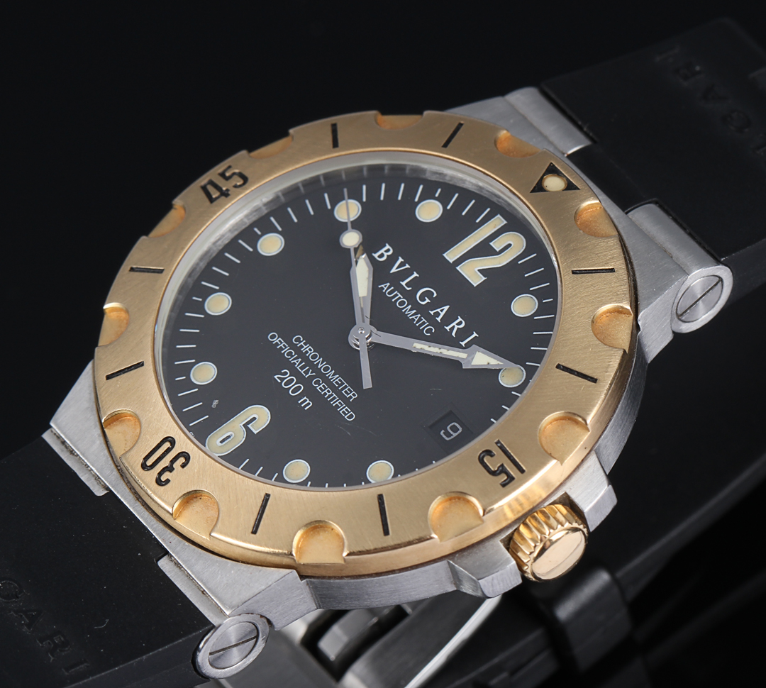 Bvlgari 'Scuba Diagono' automatic men's watch, 18 kt. gold and steel,  2000's This lot has been put up for resale under the new lot no. 4993206 |  