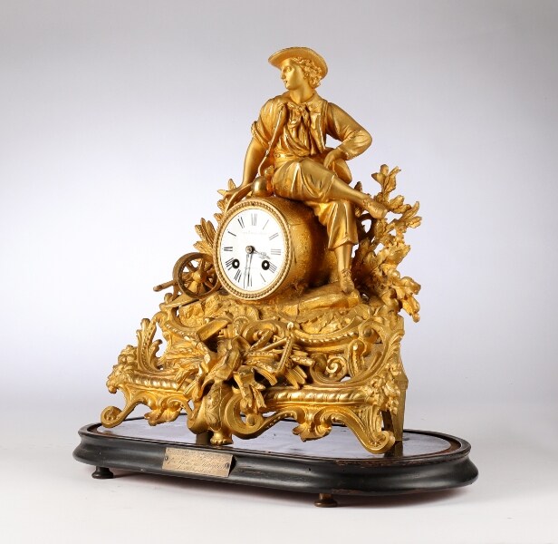 Phillippe H. Mourey. French mantel clock with glass dome, last quarter of the 19th century