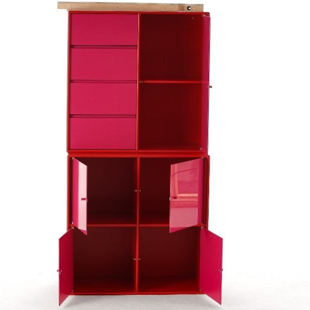 Montana: Two cabinet/drawer sections, red with pink glass fronts ...