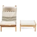 Hans J. Wegner: Højrygget lænestol, model GE-375 samt skammel (2)