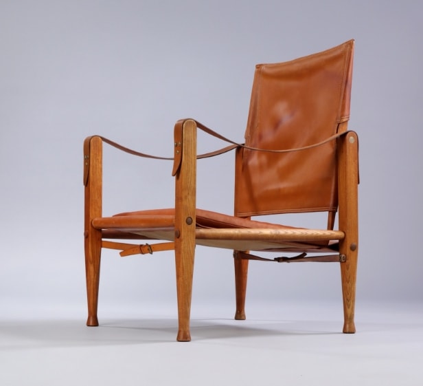 Kaare Klint. Safari chair with seat cushion in cognac leather.